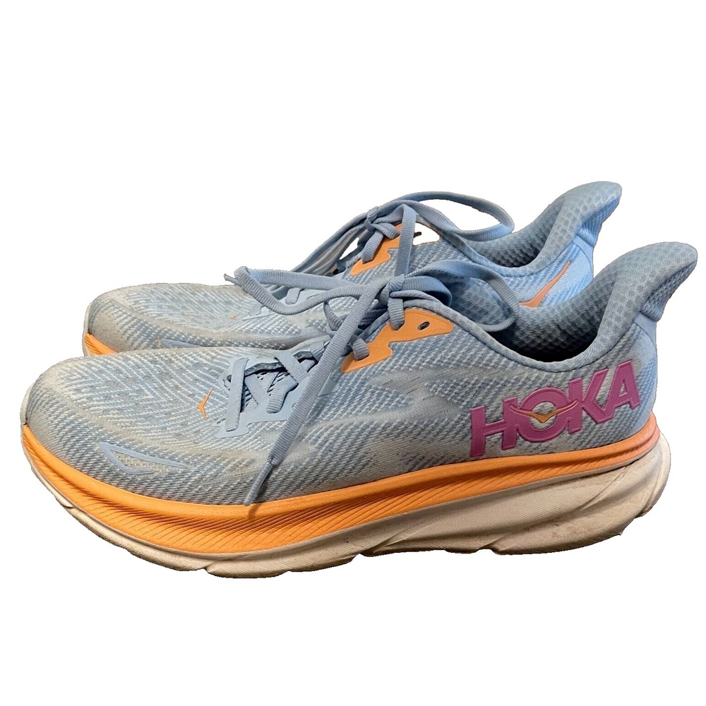 Hoka One Sneakers Size 9.5 Womens Clifton 9 blue orange  Running Shoes